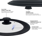 Walfos Universal Lid for 9", 10" and 10.5" Diameter Cookware, Fits Pots, Pans and Skillets - Walfos Tempered Glass Pan Lid with Heat Resistant Silicone Rim, BPA Free Pot Lids, Dishwasher-Safe, Black