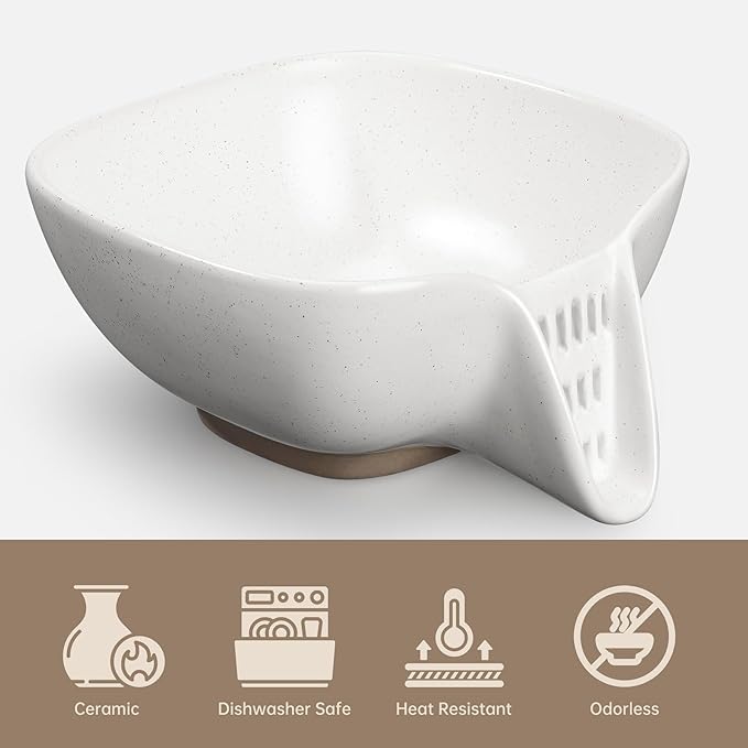 NiHome Ceramic Food Strainer with Integrated Drain Spout, Large Capacity Colander for Vegetables, Fruits, Pasta & More, Heat-Resistant, Crack-Proof, Easy to Clean, Dishwasher-Safe (Speckled White)