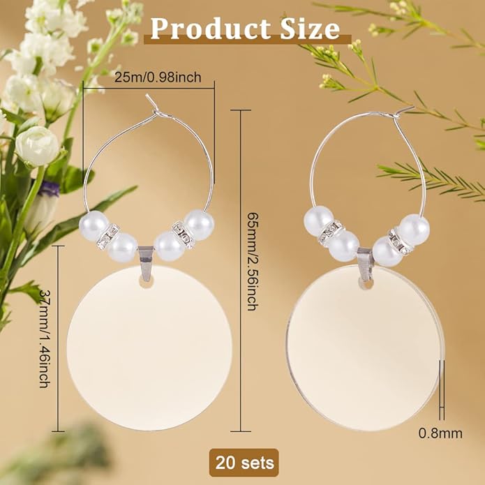 BENECREAT 20pcs Acrylic Blank Wine Glass Charms, Heart/Flat Round Charms for Birthday Holiday Wedding Party
