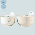 Mikiegy Ceramic Mixing Bowls Set of 4, Nesting Ceramic Embossment Stoneware Mixing Bowls for Cooking, Serving, Popcorn, Salad etc, Microwave & Dishwasher Safe, 20/44/98/145 oz, Off-White