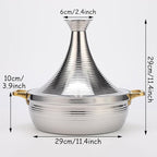 Moroccan Tagine Cooking Pot,Stainless Steel Non Stick Moroccan Casserole with 2 Handles,Large Moroccan Cooker Handmade Tagine Pot with Cone-Shaped Lid(29cm, Silver)