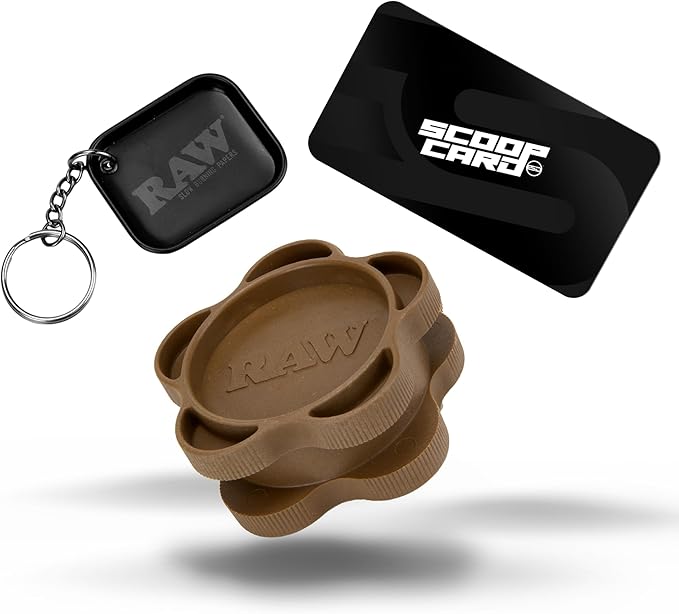 RAW Gripper Grinder - Spice Mill - Medium Grind V2 + RAW Tiny Matte Black Murder'd Tray KeyChain - Unique Collectible