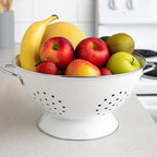 Reston Lloyd Calypso Basics Extra Large Enameled Colander with Solid Base, Strainer Basket with Handles, for Pasta, Berries, Vegetables, Fruit, Red, 7 Quart (224oz/ 6.6 L)