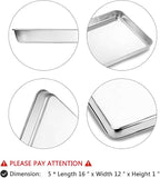 Baking Sheet Set of 5, Stainless Steel 5 Piece Cookie Sheet, Toaster Oven Baking Pan Set, Rectangle Size 16 x 12 x 1 inch, Healthy, Mirror Finish, Rust Free, Dishwasher Safe