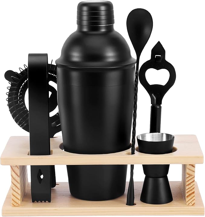 JNWINOG Cocktail Shaker Set Stainless Steel Bartending Kit 18.6oz Cocktail Bar Set Cocktail Mix Drink Making Kit Professional Bar and Home Drink Bar Tools for Bartender (Matte Black, 7Pcs)