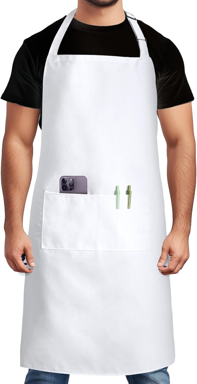 Syntus Apron for Men Women, Adjustable Cooking Kitchen Chef Aprons with 2 Pockets, Cotton/Polycotton/Polyester