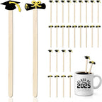 JarThenaAMCS 120Pcs Graduation Coffee Stirrers 2026 Grad Black Hat Diploma Disposable Stir Sticks Wooden Drink Stirrers for Home Office Bar Restaurant Party Supplies
