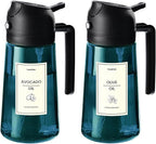 TrendPlain 16oz/470ml Blue Glass Olive Oil Sprayer for Cooking - 2 in 1 Olive Oil Dispenser for Kitchen Gadgets, Air Fryer, Salad, and BBQ - 2 Black