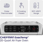 Chefman Air Fryer Toaster Oven Combo with Probe Thermometer, 12-In-1 Stainless Steel Convection Countertop, 10 Inch Pizza, 4 Slices of Toast, Cooking, Baking, Toasting, Roaster Oven Airfryer 20QT (Renewed)