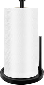 Paper Towel Holder Countertop, Standing Paper Roll Holder with Anti Slip Weighted Base, Stainless Steel Freestanding Paper Towel Holder for Kitchen, Black
