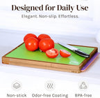 Cooler Kitchen Cutting Boards for Kitchen – Checkered Bamboo Cutting Board Set with 6 Color-Coded Flexible Chopping Mats, Easy Clean Wood and Dishwasher-Safe Plastic, Large 17×12, Knife-Friendly