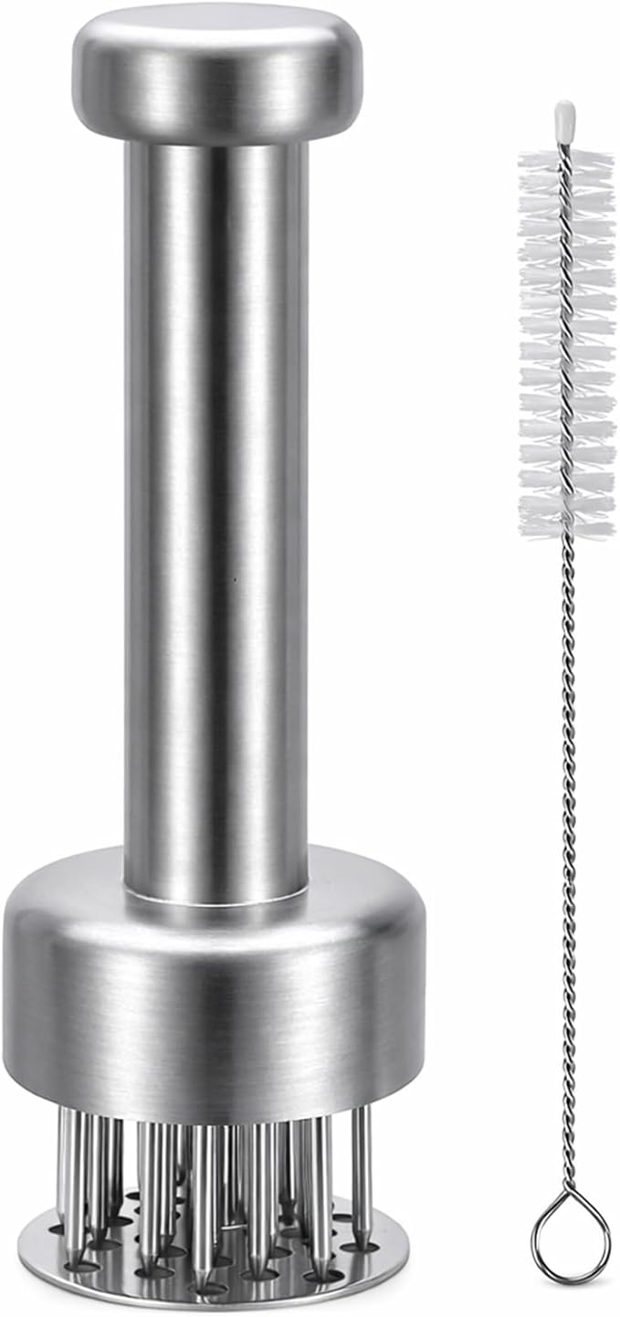 Meat Tenderizer Stainless Steel with Sharp Needles for Steak Chicken Pork Fish, Suitable Meat Tenderizer Tool with Cleaning Brush for BBQ or Kitchen