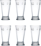 La Rochere, Set of 6, Tall Drinking Glasses (6.3" Tall - High Ball), 15.6 Oz Each, Napoleonic Bee Pattern