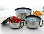 Rorence Stainless Steel Non-Slip Mixing Bowls With Pour Spout, Handle and Lid, Set of 3, Black