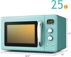 MAT EXPERT 0.9 Cu.ft Microwave Countertop, Digital Timing & 5 Micro Power, 25L Small Microwave w/Glass Turntable & 6 Preset Buttons, Delayed Start Function, 900W Mini Microwave w/Child Lock