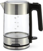 Amazon Basics Electric Kettle with Glass Carafe for Tea and Coffee, Fast Boiling, Auto Shut-Off, Boil-Dry Protection, Temperature Control, Removable Filter, 1 Liter, 1500W, BPA-Free