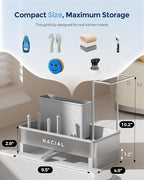 Nacial Sponge Holder for Kitchen Sink, Sink Caddy Organizer with High Brush Holder & Two Towel Racks - Rustproof 304 Stainless Steel Kitchen Countertop Storage Essentials - Gris