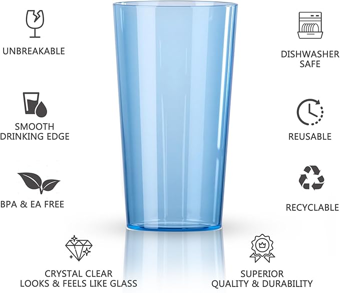 Liacere Plastic Drinking Glasses (Set of 12) 18 oz Highball Blue Reusable Plastic Glasses Colors，Kitchen Water Glasses Cup, Bar Tumbler Glassware Set for Beer, Juice, Cocktail, Whiskey, Milk