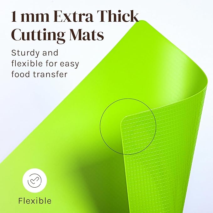 Extra Thick Flexible Plastic Cutting Board Mats Set of 6 for Kitchen, Non-Porous, Non-Slip Waffle Back, Color Coded with Food Icons, Dishwasher Safe, 12 x 15 Inch - Cooler Kitchen