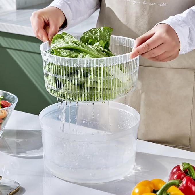 Salad Drainer, 3L Capacity Salad Spinner with Drainboard Multifunctional Salad Drainer with Bowl and Strainer, Hand Crank Salad Dryer Vegetable Spinner for Cooking, 9 In Diameter