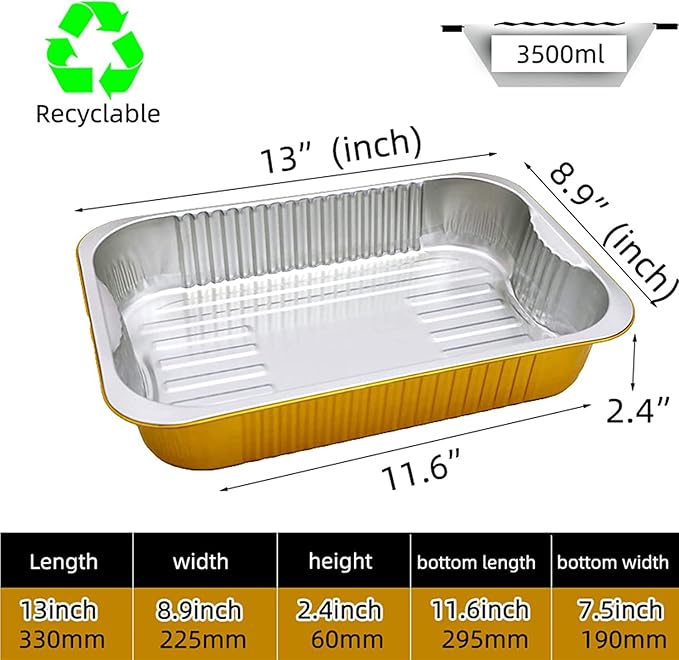 13 "x9 Aluminum foil Lasagna Pans, grill tray, sturdy disposable aluminum pan, 10 sets- for cooking，baking and heating, food storage, distribution, barbecue,Gold