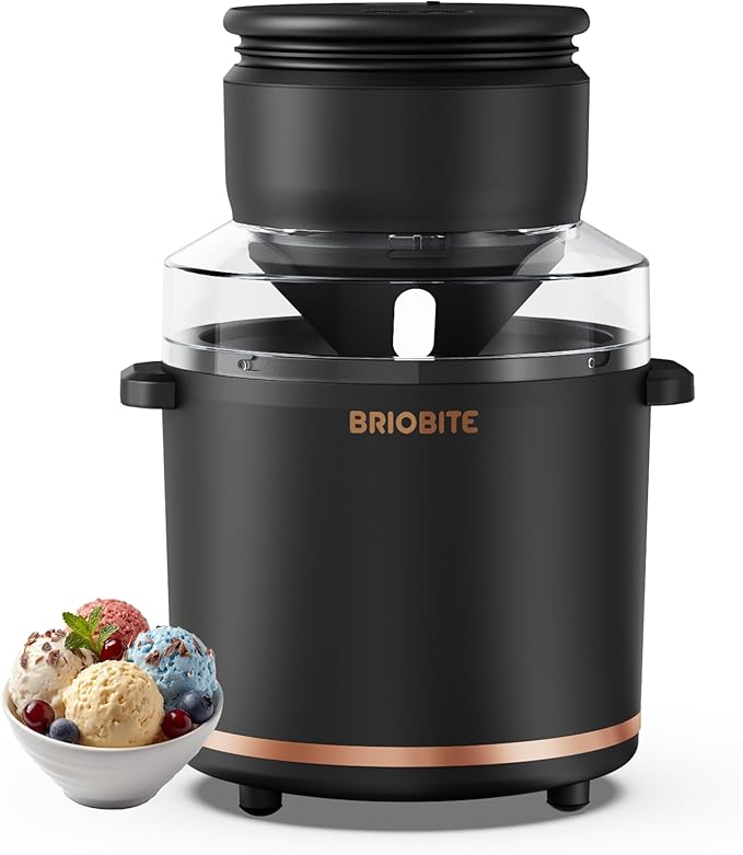 BRIOBITE 1.1 Quart Ice Cream Maker – Electric Ice Cream Machine for Gelato, Milkshakes & Sorbet,Perfect for 2-3 Servings, Easy to Use & Clean,Black