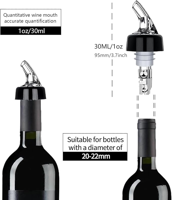 Aimery Automatic Measured Bottle Pourer-Quick Shot Spirit Liquor Bottle Pourer with Dust Caps,For Wine Cocktail Dispenser Home Bar Tools 1 oz / 30ml - (4 pack)