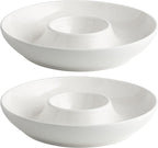 LEHAHA Ceramic Chips and Dip Serving Tray, 12 Inch Large Divided Bowls Set for Salsa, Veggies & Dip, Appetizers, Snacks, Serving Dish Platter for Parties Hosting & Entertaining. Set of 2, white
