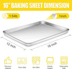Terlulu Baking Sheet, Cookie Sheet, Stainless Steel Baking Pan, 2 Piece-16''x 12'' x 1'', Sheet Pan for Oven, Jelly Roll Pan, Baking Tray for Baking&Roasting, Nonstick&Nontoxic&Easy Clean