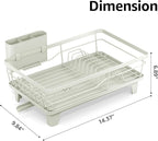 Urackify Dish Drying Rack for Kitchen Counter, Sink Dish Rack with Drainboard, Large Dish Drainer with Cups Holder, Home Countertop Plate Dryer Storage Rack with Cutlery Holder, Soft Celery Green