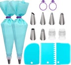 Piping Bags and Tips Set, 18" Reusable Piping Bags, Frosting Piping Kit for Baking with Pastry Bags and Tips, Standard Converters, Silicone Rings, Cake