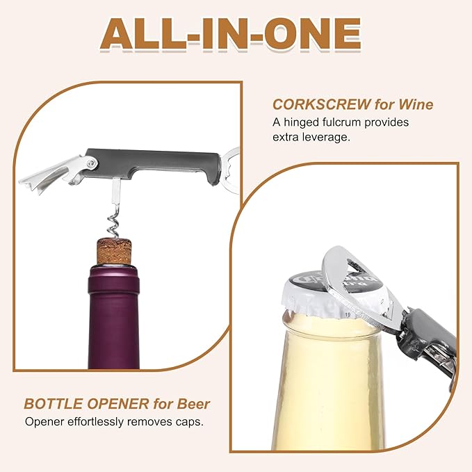 uxcell 2 Pcs Wine Opener, Bottle Opener, Durable Stainless Steel Waiter's Corkscrew, Compact All-In-One Home Bar Tool for Bar, Party, Wedding, Home, Travel, Blue