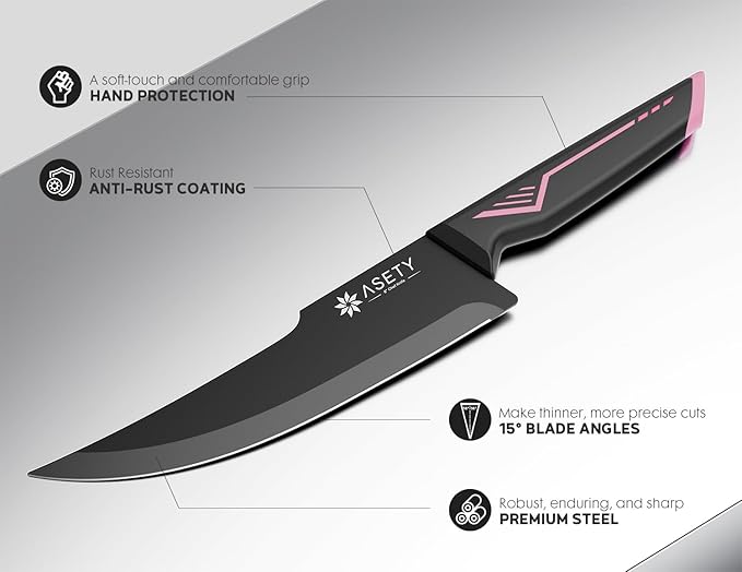 Knife Set - 15 PCS Kitchen Knife Set with Built-in Knife Sharpener Block - Stainless Steel Knife Block Set - Dishwasher Safe, Elegant Box for Her Women Wife, Valentines Day, Pink