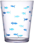 KLIFA- CHARLESTON- 16.5 oz, Set of 6, Acrylic Fishing Tumbler, School of Fish Drinking Glasses, BPA-Free, Stackable Plastic Drinkware, Dishwasher Safe Cups, Dark and Light Blue Printing