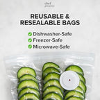 Chef Preserve Compact Vacuum Sealer for Food (Vacuum Sealer Machine + 3 Glass Vacuum Containers + 30 Reusable Vacuum Bags) Powerful Handheld Vacuum Seal Machine, Seal Meal Saver, Portable Food Sealer