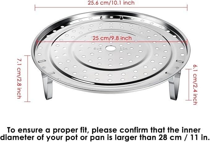 DS. DISTINCTIVE STYLE Steamer Rack 10.1 Inch 304 Stainless Steel Steaming Rack Steam Tray with Removable Legs for Steaming Crab, Tamale Cookware Instant Pressure Cooker Multi-functional Steamer Basket (Silver - 25.6 cm)