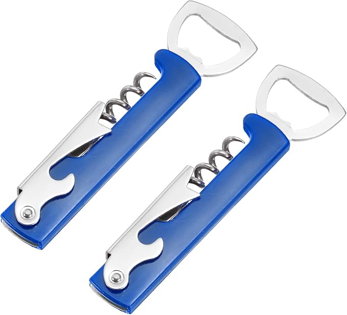 uxcell 2 Pcs Wine Opener, Bottle Opener, Durable Stainless Steel Waiter's Corkscrew, Compact All-In-One Home Bar Tool for Bar, Party, Wedding, Home, Travel, Blue