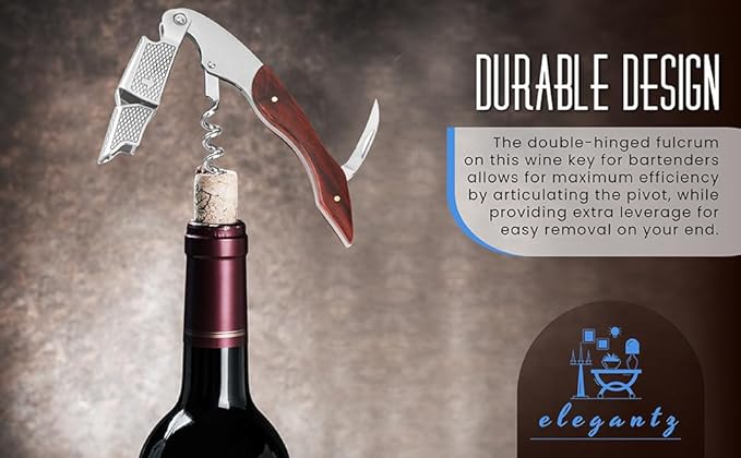 ELEGANTZ Wine Bottle Opener Set – Premium Corkscrew with Foil Cutter & Beer Bottle Opener – Ergonomic Wooden Handle for Smooth Cork Removal – Sommelier Accessories Gift for Wine Lovers