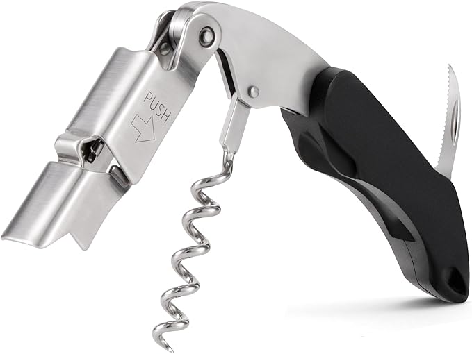 Wine Key - Heavy Duty Waiter Corkscrew, Premium 420 Stainless Steel Compact Wine Opener with Double Hinged, Foil Cutter and Bottle Opener, Gifts for Servers, Sommelier, Bartenders - Black