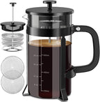 QUQIYSO French Press Coffee Maker 304 Stainless Steel French Press with 4 Filter, Heat Resistant Durable, Easy to Clean, Borosilicate Glass Coffee Press, 100% BPA Free Glass Teapot,34 ounce, Black