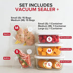 Chef Preserve Compact Vacuum Sealer for Food (Vacuum Sealer Machine + 3 Glass Vacuum Containers + 30 Reusable Vacuum Bags) Powerful Handheld Vacuum Seal Machine, Seal Meal Saver, Portable Food Sealer
