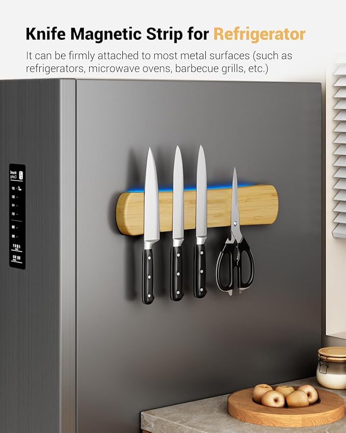 Swaitee Magnetic Knife Holder for Wall, 12 Inch Bamboo Strong Magnetic Knife Strip, Small Kitchen Storage Space Savers, Rv Apartment Farmhouse Accessories Organizer, Housewarming Gifts for New Home