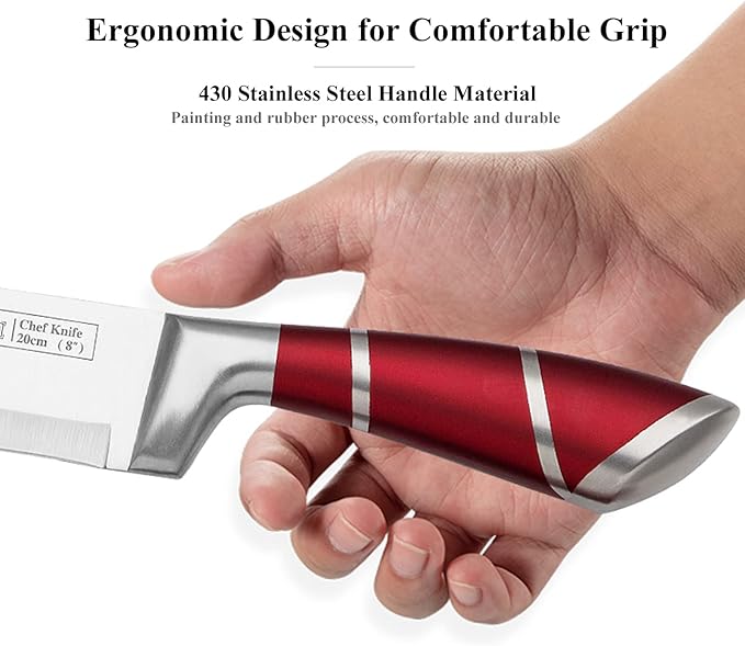 Kitchen Knife Set, 9-Piece Red Kitchen Knife Set with Acrylic Block, Non Stick Sharp High Carbon Stainless Steel Knife Set for Kitchen Cutting Meat Slicing Chopping Kitchen Women Gifts