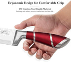 Kitchen Knife Set, 9-Piece Red Kitchen Knife Set with Acrylic Block, Non Stick Sharp High Carbon Stainless Steel Knife Set for Kitchen Cutting Meat Slicing Chopping Kitchen Women Gifts