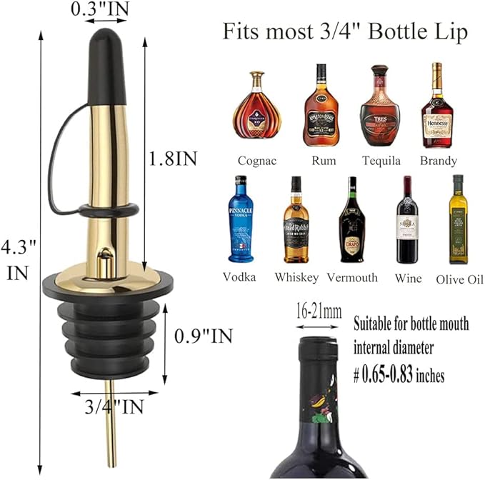 Pafusen 24 Pack Liquor Bottle Pourers, Liquor Pour Spout for Liquor Bottles, Stainless Steel Olive oil Dispenser Spout, Alcohol Pourer Spouts Dust Caps Covers Fixed, Gold