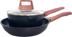 3-Piece Granite Non-Stick Cookware Set - 9.5" Frying Pan, Skillet, 7" Sauce Pot with Lid - PFOA Free