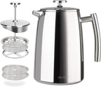 Secura French Press Coffee Maker, 34-Ounce, 304 Stainless Steel Insulated Coffee Press with Extra Screen