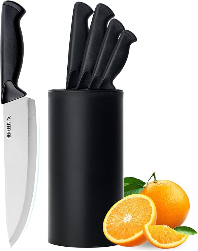 Knife Set, 6-Piece Kitchen Knife Set, German High Carbon Stainless Steel, Durable & Easy Clean Knife Block, Black