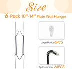 Bilillo 6 Pack Plate Hangers for The Wall, Suitable for 10''-14'' Decorative Plate,Invisible Heavy Duty Wire Plate Holder with Wall Hooks, Plate Hangers for Displaying Plates, Platter, Dish (Black)
