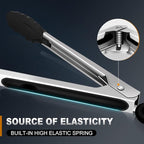 Eddeas Kitchen Tongs with Silicone Tips, Tongs for Cooking Heat Resistant 600 Degrees Stainless Steel Locking Tong - 7" 9" & 12 inch Silicone Tong Non-Stick, Black Set of 3